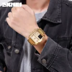 Skmei - 1584(chain) - Sports Quartz Waterproof Tiple time - Gold-Steel - Image 4