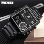 Skmei - 1584(chain) - Sports Quartz Waterproof Tiple time - Black-Steel - Image 2