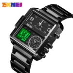 Skmei - 1584(chain) - Sports Quartz Waterproof Tiple time - Black-Steel - Image 4