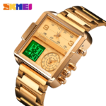 Skmei - 1584(chain) - Sports Quartz Waterproof Tiple time - Gold-Steel - Image 2