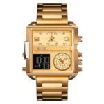 Skmei - 1584(chain) - Sports Quartz Waterproof Tiple time - Gold-Steel