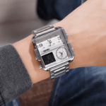 Skmei - 1584(chain) - Sports Quartz Waterproof Tiple time - Silver-Steel - Image 6