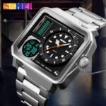SKMEI - 2025 - LED Backlight Large Screen Multi-Time Zone Waterproof Watch - Silver