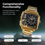 SKMEI - 2025 - LED Backlight Large Screen Multi-Time Zone Waterproof Watch - Golden - Image 3