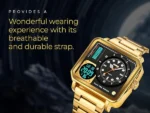 SKMEI - 2025 - LED Backlight Large Screen Multi-Time Zone Waterproof Watch - Golden - Image 4