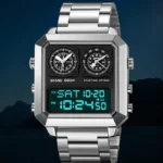 Skmei - 2204 - Digital Luminous 4 Time Square - Silver/White - Image 5