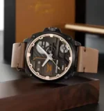 SKMEI 2289 Skeleton Dial Leather Strap Watch- Black/LightBrown - Image 3