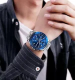 Skmei - 9253 - Elite Chronograph Watch - Silver/Blue-Steel - Image 2