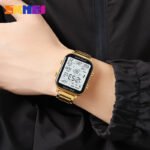 Skmei - 1888 - Digital Dial Step Count Pedometer Stainless Steel Watch - Gold - Image 4