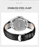 Skmei - 9298 - Leather Strap Casual Analog Quartz Watch - Silver/Silver-Black - Image 4