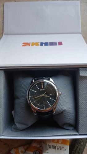 Skmei - 9298 - Leather Strap Analog Quartz Watch - Silver/Black-Black photo review