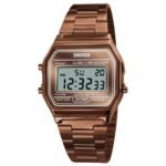 Skmei - 1123 - Digital Stainless Steel Watch - Coffee/Gold