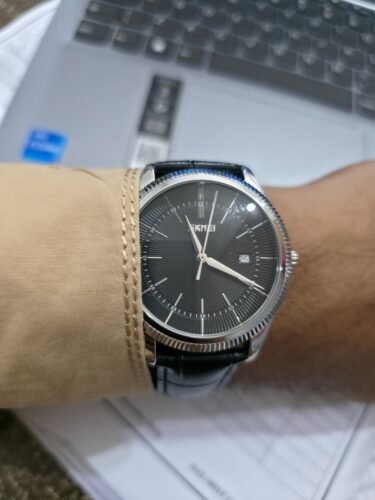 Skmei - 9298 - Leather Strap Analog Quartz Watch - Silver/Black-Black photo review