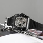 SKMEI 2305 Tonneau Skeleton Dial Chronograph Watch - Black/Black - Image 4