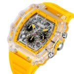 SKMEI 2305 Tonneau Skeleton Dial Chronograph Watch - White/Transparent-Yellow