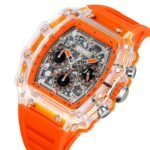 SKMEI 2305 Tonneau Skeleton Dial Chronograph Watch - White/Transparent-Orange