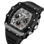 SKMEI 2305 Tonneau Skeleton Dial Chronograph Watch - Black/Black