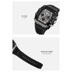 SKMEI 2305 Tonneau Skeleton Dial Chronograph Watch - Black/Black - Image 8