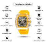 SKMEI 2305 Tonneau Skeleton Dial Chronograph Watch - White/Transparent-Yellow - Image 5
