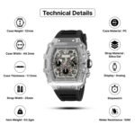 SKMEI 2305 Tonneau Skeleton Dial Chronograph Watch - White/Transparent-Black - Image 5