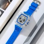 SKMEI 2305 Tonneau Skeleton Dial Chronograph Watch - white/transparent/blue - Image 3