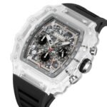 SKMEI 2305 Tonneau Skeleton Dial Chronograph Watch - White/Transparent-Black