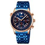 SKMEI 9333 Analog Chronograph Stainless Steel Watch - RoseGold/Blue - Image 2