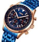 SKMEI 9333 Analog Chronograph Stainless Steel Watch - RoseGold/Blue - Image 3