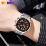 SKMEI 9333 Analog Chronograph Stainless Steel Watch - Silver/Black - Image 4