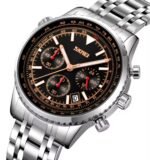 SKMEI 9333 Analog Chronograph Stainless Steel Watch - Silver/Black - Image 2