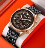 SKMEI 9333 Analog Chronograph Stainless Steel Watch - Rosegold/Black - Image 4