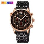 SKMEI 9333 Analog Chronograph Stainless Steel Watch - Rosegold/Black - Image 2