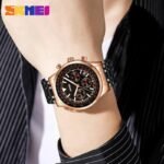 SKMEI 9333 Analog Chronograph Stainless Steel Watch - Rosegold/Black - Image 5