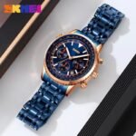 SKMEI 9333 Analog Chronograph Stainless Steel Watch - RoseGold/Blue