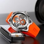 SKMEI - 9349 - Silicone Quartz Luxury Watch - Silver/Orange - Image 2
