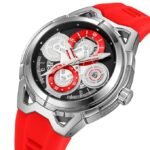 SKMEI - 9349 - Silicone Quartz Luxury Watch - Silver/Red - Image 3
