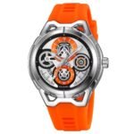 SKMEI - 9349 - Silicone Quartz Luxury Watch - Silver/Orange - Image 5