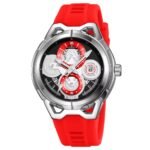 SKMEI - 9349 - Silicone Quartz Luxury Watch - Silver/Red - Image 2