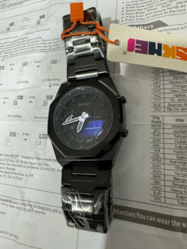 Skmei - 1816 - Dual Display luminous waterproofs 50+ timezone - Black/Black-White photo review
