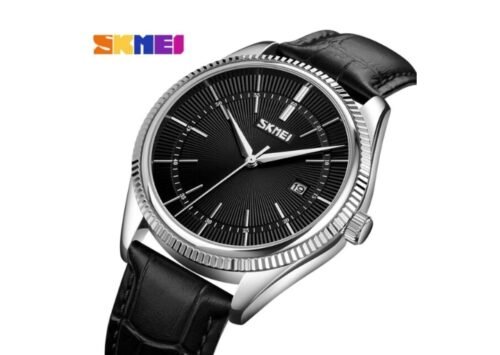 Skmei - 9298 - Leather Strap Analog Quartz Watch - Silver/Black-Black photo review