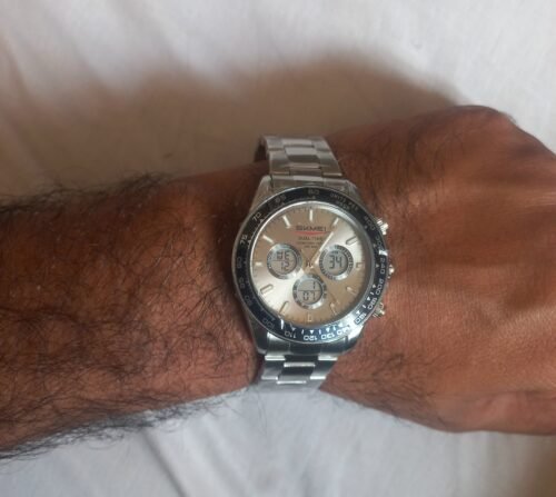 SKMEI - 2505 - Electronic Quartz Dual Display Watch - Silver/Grey-Steel photo review