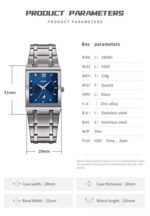 SKMEI 9263 Square Analog Quartz Watch - silver/blue - Image 4