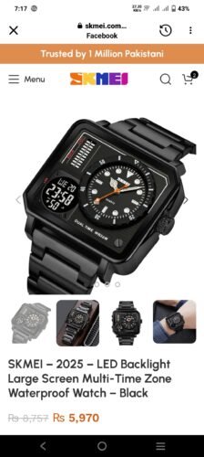 SKMEI - 2025 - LED Backlight Large Screen Multi-Time Zone Waterproof Watch - Black photo review