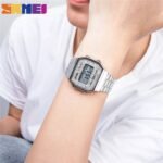 Skmei - 1808 - Women Shinning Diamonds Dial Chrono Watch - Silver - Image 3