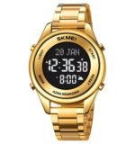 SKMEI - 1861 - Qibla Azan Time Reminder Prayer Watch - gold black