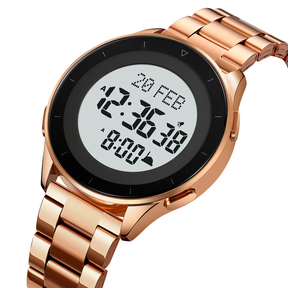 2300 (1) SKMEI - 2300 - Qibla Azan Time Reminder Prayer Watch - rose gold - Image 1