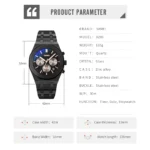 SKMEI - 9296 - Analog Stainless Steel Chronograph Quartz Watch - black/black - Image 5