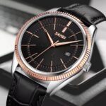Skmei - 9298 - Leather Strap Casual Analog Quartz Watch - silver/rose gold-black