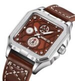 SKMEI - 9330 - Premium Down Second Square Dial Watch - silver/brown - Image 2