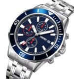 SKMEI - 9335 - Luxury Quartz Chronograph Stainless Steel Watch - silver/blue - Image 2